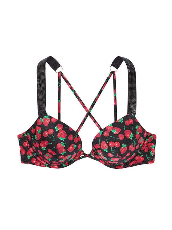 Swim Bombshell Shine Strap Add-2-Cups Push Up Bikini Top Berry Print Cup Size 38D NWT