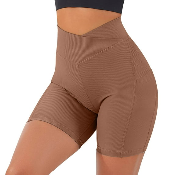 PEASKJP Women's Bike Shorts High Waist Tummy Control Quick Dry Shorts for Women Yoga Active Shorts Coffee S