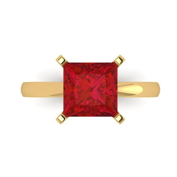 Solitaire Engagement Ring for Women - 3ct Simulated Ruby in 14K Yellow Gold Promise Ring