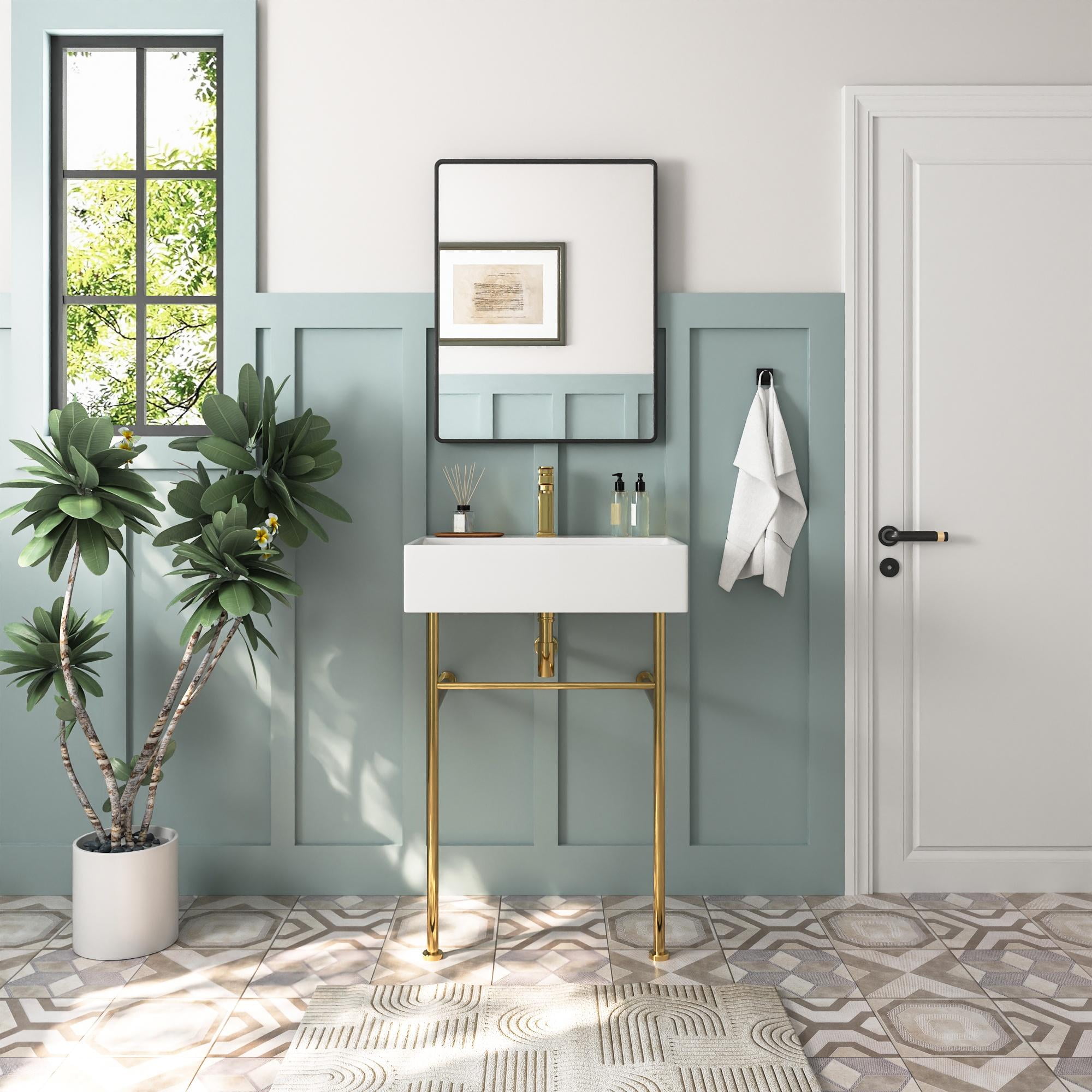 24" White Rectangular Console Bathroom Sink with Overflow