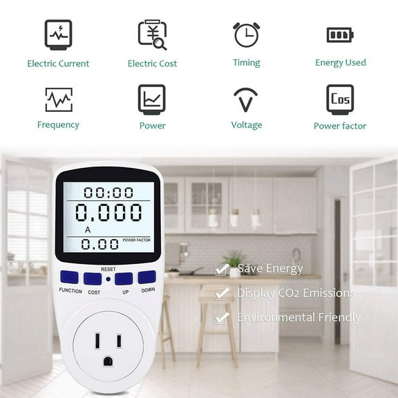 Power Watt Voltage Amps Meter with Digital LCD,KWh Electricity Usage Monitor Plug With 7 Display Modes