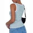 thumbnail image 4 of Tank Tops for Women Summer Striped Ribbed Knit Slim Fit Side Ruched | Wide Strap, Fashion Clothing, Sleeveless Shirts, 4 of 5