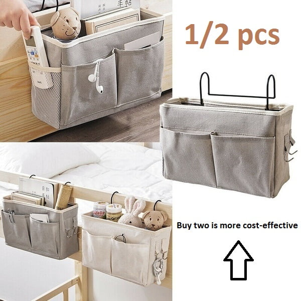 Durable Bed Organizer Hanging with Metal Hooks, Bunk Bed Storage Caddy