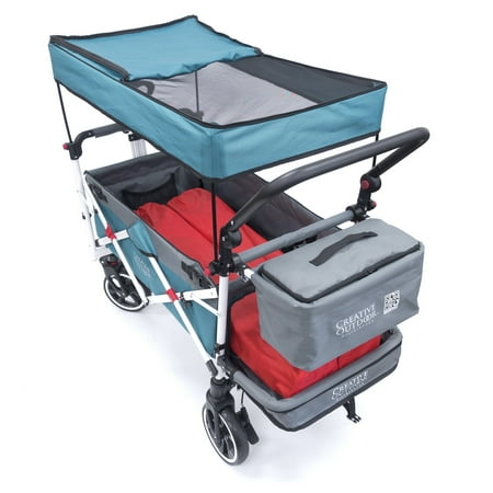 Creative Outdoor Push Pull Titanium Series Folding Wagon Stroller with Canopy | Teal
