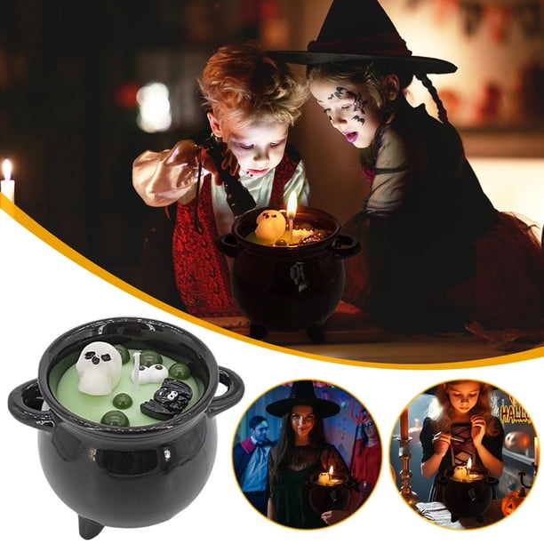 Decoraciones de Halloween, adornos de Halloween, regalos de Halloween, vela de caldero de bruja de Halloween, diseños de calavera, araña y burbujas, decoración iluminada, vela de olla de bruja