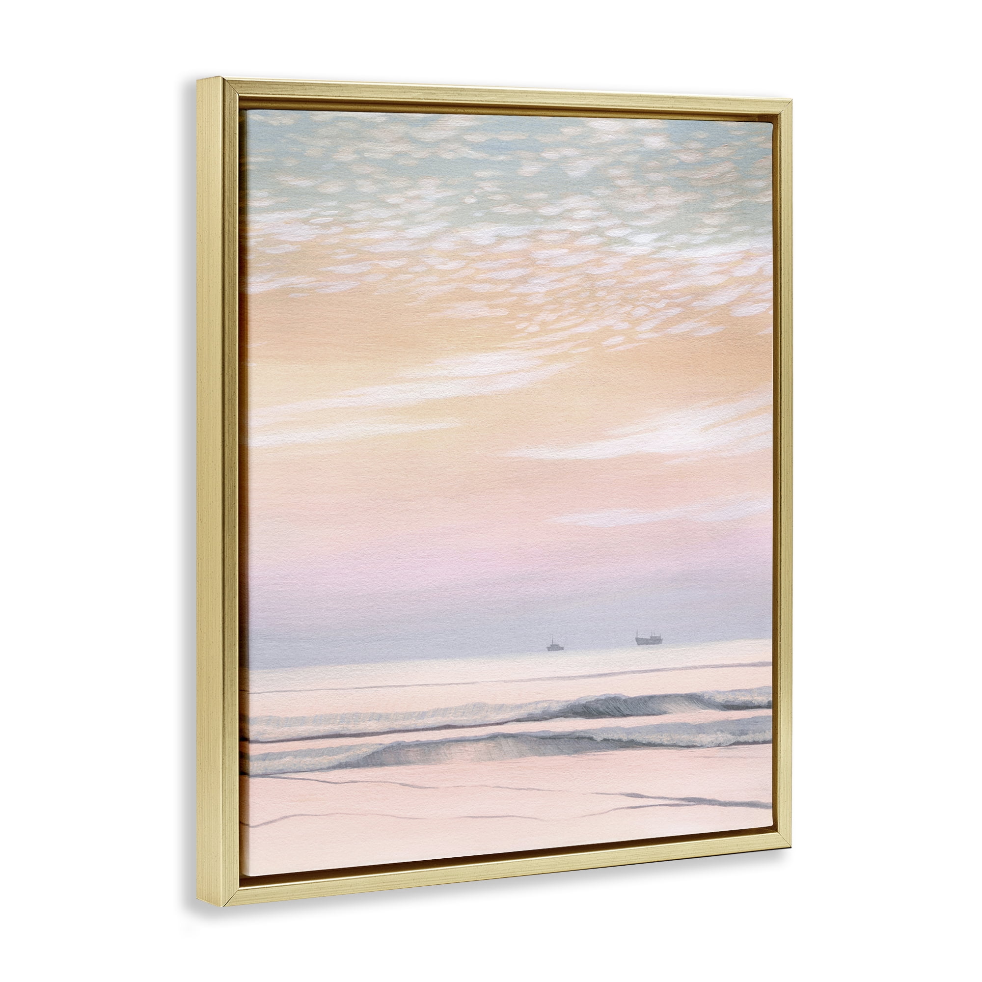 Stupell Industries Distant Ship at Sunrise Nautical & Beach Painting Gold Floater Framed Canvas Art Print Wall Art, 25 x 31