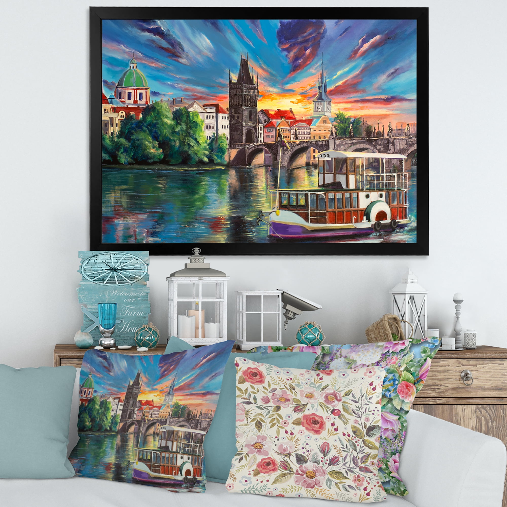 Designart 'Sunset Over Cityview Of Prague' Children's Art Framed Art Print