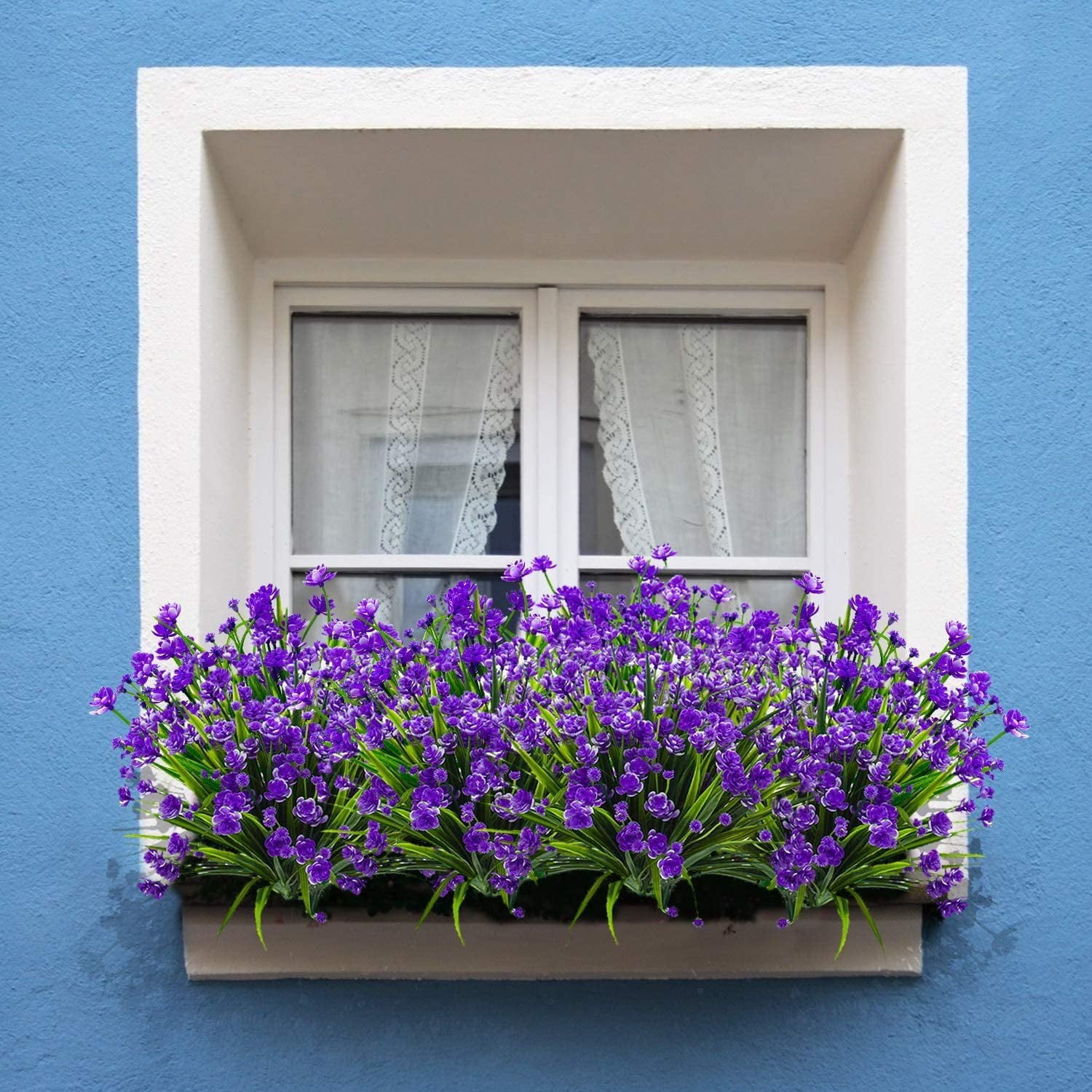 Sinhoon 16 Bundles Fake Artificial Flowers Outdoor for Decoration UV Resistant No Fade Faux Plastic Plants Garden Porch Window Box Décor Kitchen Office Table Vase(Purple)