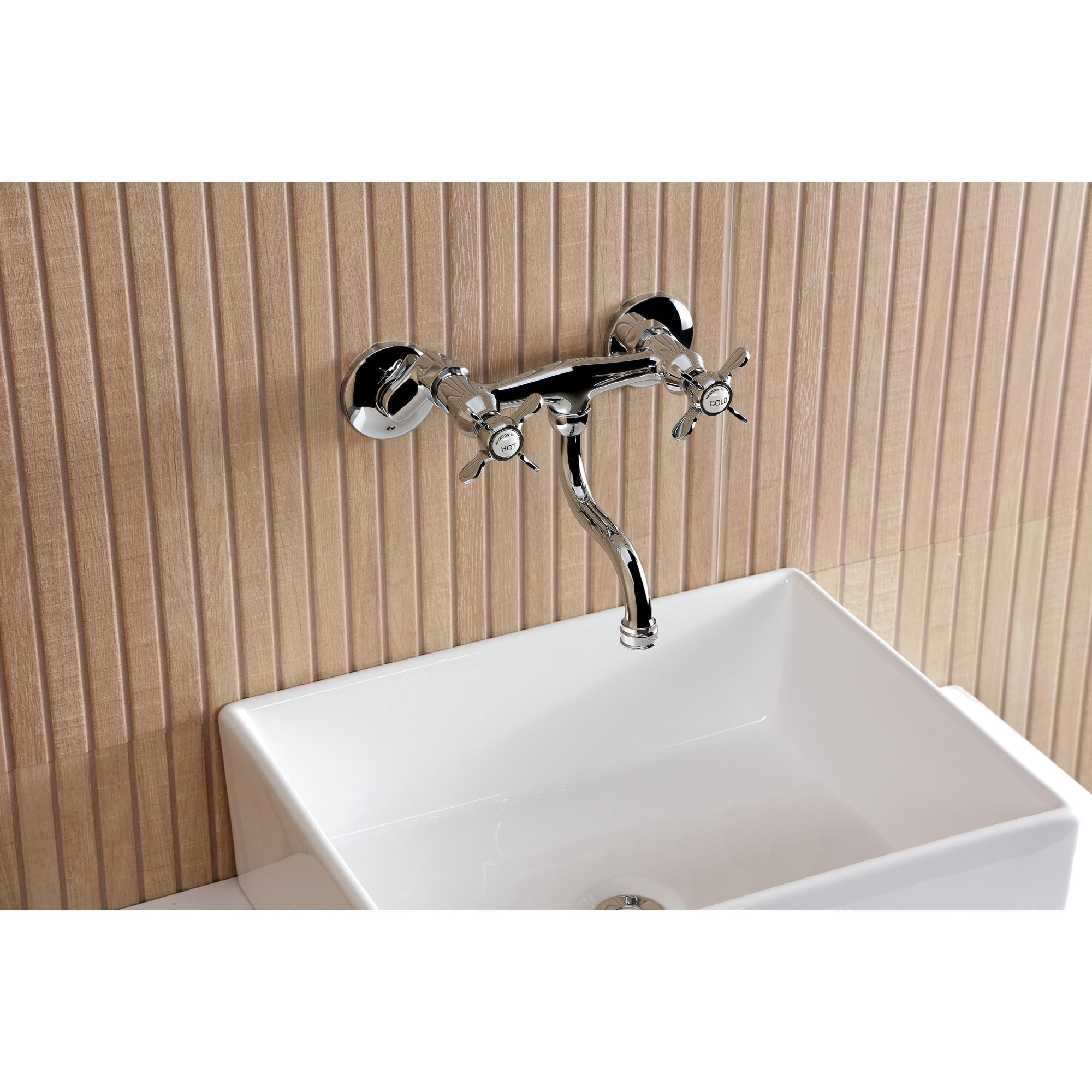 Kingston Brass KS2111BEX Essex Double-Handle 2-Hole Wall Mount Bathroom Faucet in Polished Chrome