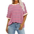 thumbnail image 2 of ALLLIST Summer Tops Short Sleeve Pink Crew Neck Striped T-Shirts Casual T Shirts for Women, 2 of 5