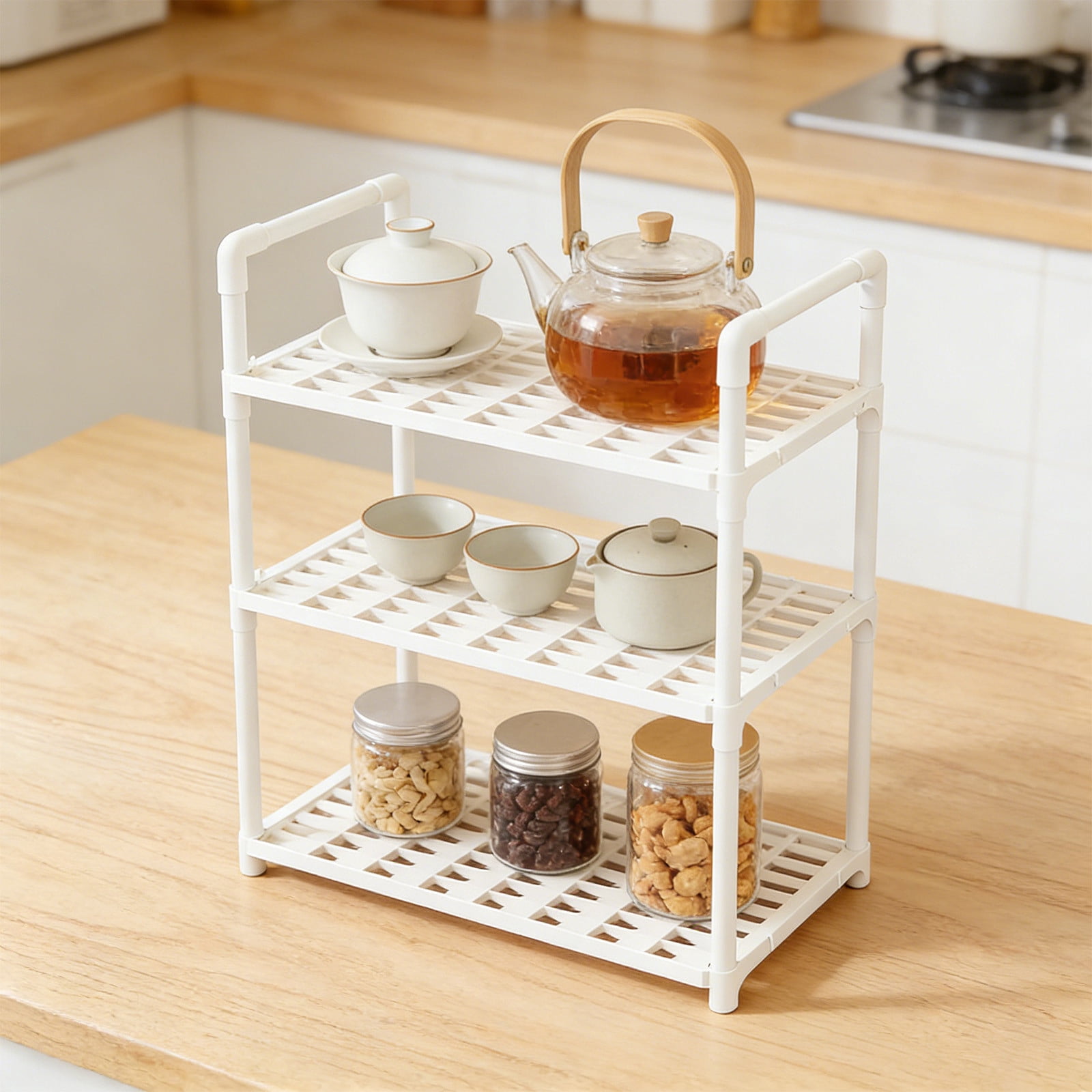 Werulen Multi Layer Kitchen Storage Rack for Home,Floor Standing Storage Rack for Bathroom,Household Organizer for Daily Necessities,Kitchen Bathroom Storage Rack,Multi Layer Floor Storage Shelf