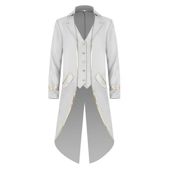Penkiiy Blazer for Men Halloween Men's Costume Men's Mid Length Retro Tuxedo Costume White Blazer