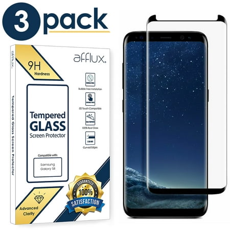 Samsung Galaxy S8 Screen Protector 3-Pack Premium HD Clear Tempered Glass Screen Protector For Samsung Galaxy S8, Anti-Scratch, Anti-Bubble, Case Friendly 3D Curved Film Compatible with Galaxy S8