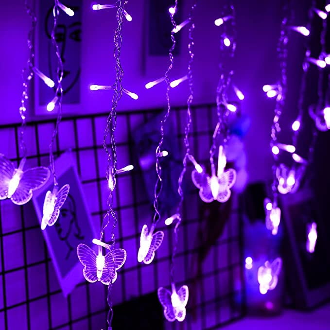 curtain with light with bedroom, LED in Christmas, Fairy wedding String 96 lights and remote USB control courtyard, plug Butterfly flash Lights party