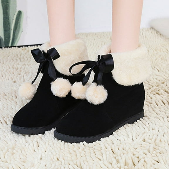 POROPL Snow Boots for Women Mid Calf Fleece Increased Heel Height Insulation Mid Length Shoes,Boots Size 5.5