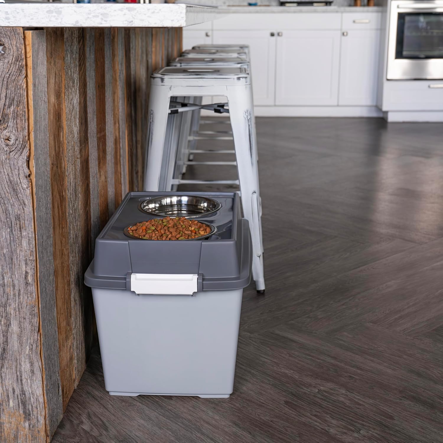 IRIS Elevated Dog Bowls, Airtight Pet Food Storage 47lbs, Dark Gray