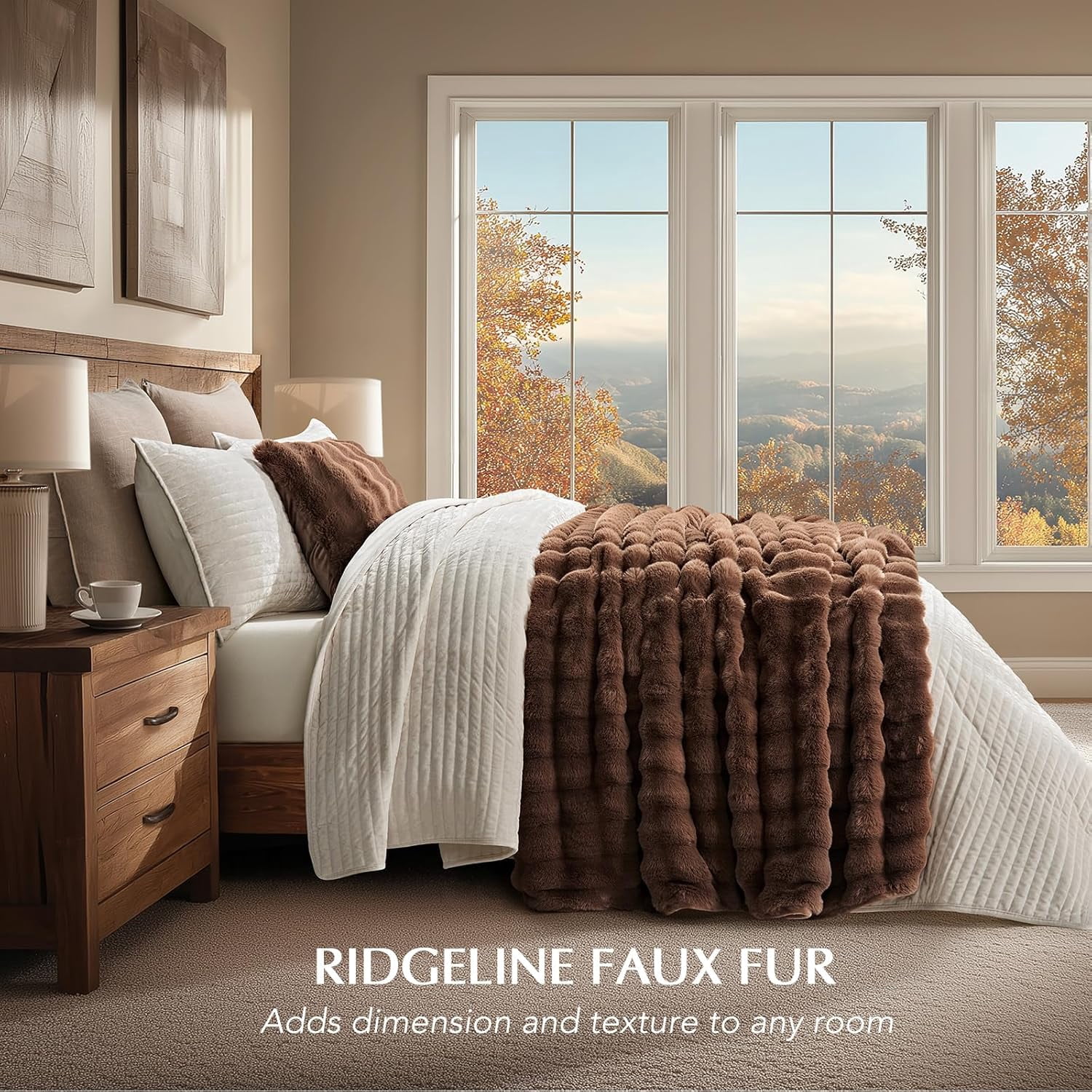 EverGrace Ultra Soft Luxury Fluffy Faux Rabbit Fur Throw Blanket, Thick Warm Bubble Throw for Bed, Cozy Plush Reversible Blankets for Couch, Chair, Sofa, Chestnut, 50x60 Inches