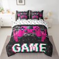 thumbnail image 3 of Feelyou Cartoon Game Console Bedding Comforter Set 7pcs, Pink Headphones King Bedding Sets, Chic Square Abstract Reversible Bed Sheets, Lightweight Room Decor, 3 of 9