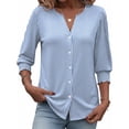 thumbnail image 3 of Women Blouses Button Down Shirts Dressy Business Casual 3/4 Length Sleeve Tops Summer Fall Fashion Clothing,L, 3 of 7