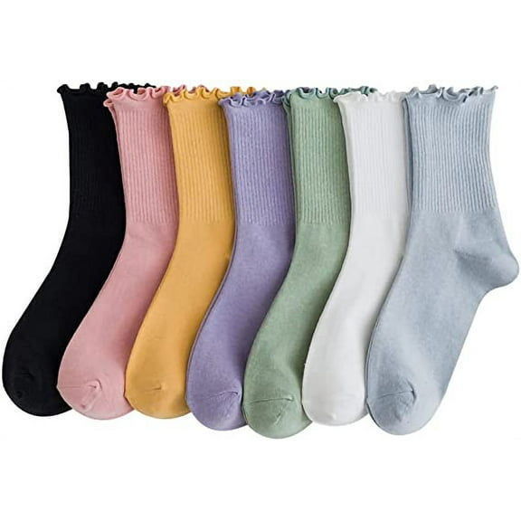 Women's Cotton Socks, 7 Pairs Womens Fun Novelty Crew Colorful Patterns Super Soft Fashion Casual Socks