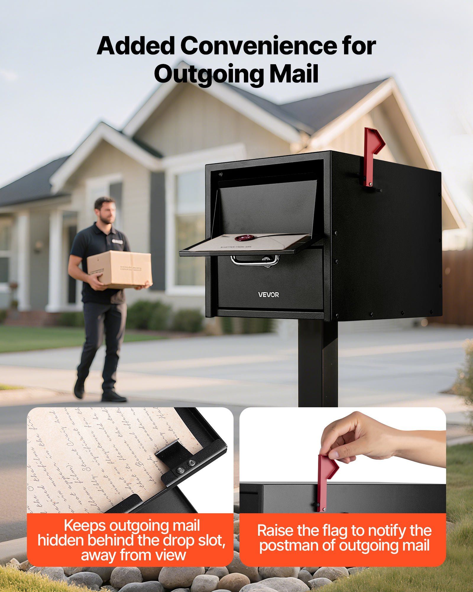 21.06" L x 10.63" W Security Mail Box for Outside Post Mount, Anti-Pry Design with Lockable Key Entry and Smooth Closing Magnetic Door, Large Capacity Metal Mailbox