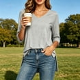 thumbnail image 2 of ZORYEVY Womens Shirts Three Quarters Winter Solid Color V-neck Casual Sports Tops, 2 of 7
