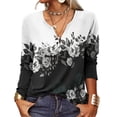 thumbnail image 2 of Blusa de manga larga con cuello con muescas y estampado XL en color negro para mujer, estilo casual elegante y con estilo, 2 of 5