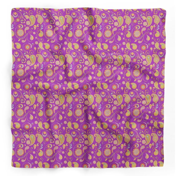 Bimba Purple Mandala & Paisley Printed Pure Silk Scarf For Hair Neck Head Bandanas For Women 40 x 80 Inches