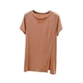 thumbnail image 2 of ClodeEU Women's Crew Neck Short Sleeve T Shirt with Side Slit,Casual Solid Color Summer Blouse Khaki,Women's Plus XXXXXL, 2 of 7