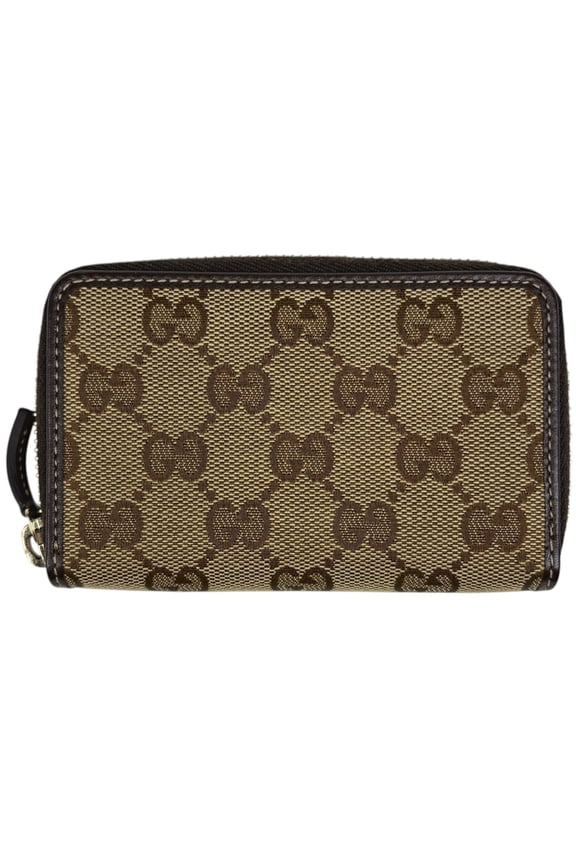 Pre-Owned Gucci GG Pattern Wallet/Coin Case, Canvas and Leather, Beige/Brown, 255452, Women's