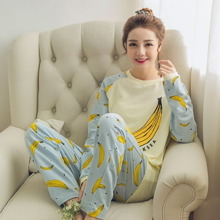 

Autumn Thin 2pieces Pyjamas Set Women Sleepwear Lovely Home Suits Round Neck Girls Teacup SleepwearLong Sleeve Pajamas