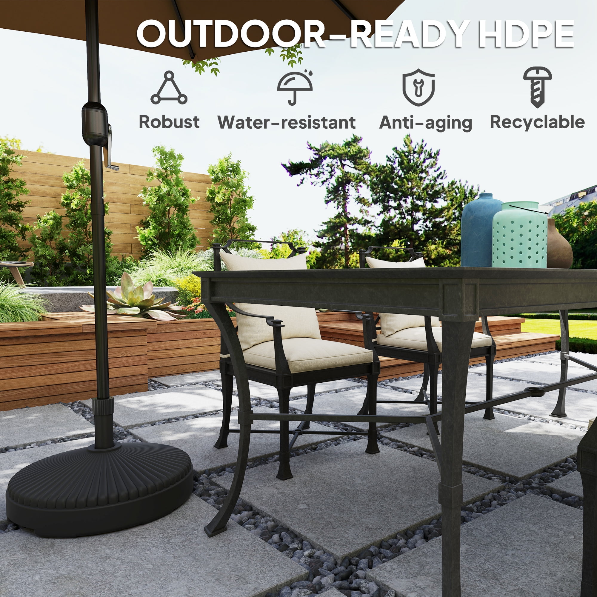 Outsunny Round Patio Umbrella Base Holder Outdoor Umbrella Stand, Filled Up to 62lbs with Stand or 51lbs with Water for Garden Poolside, Black