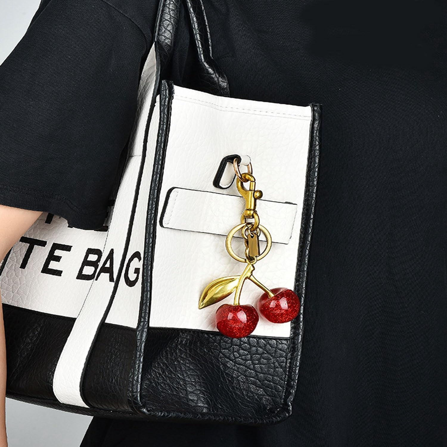 Cute Cherry Bag Charm for Purses and Bags,Fashionable Red and Gold Cherry Keyring,Keychain Decoration,5,5,Red