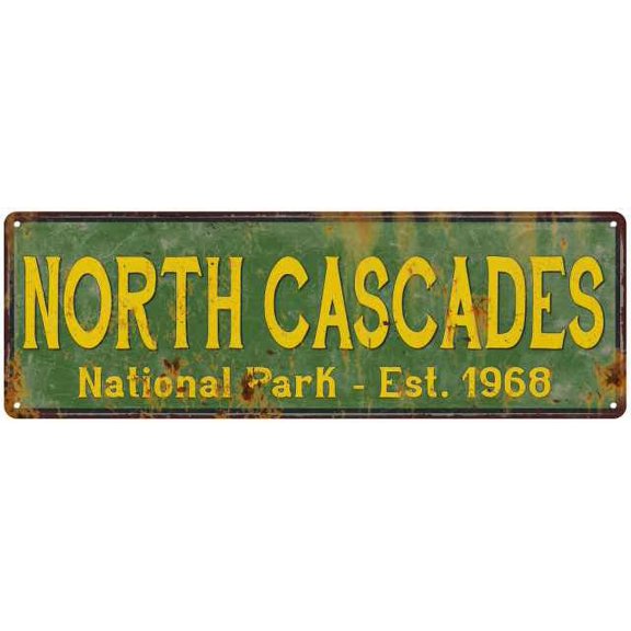 North Cascades National Park Rustic Metal 6x18 Sign Cabin Decor 206180057044