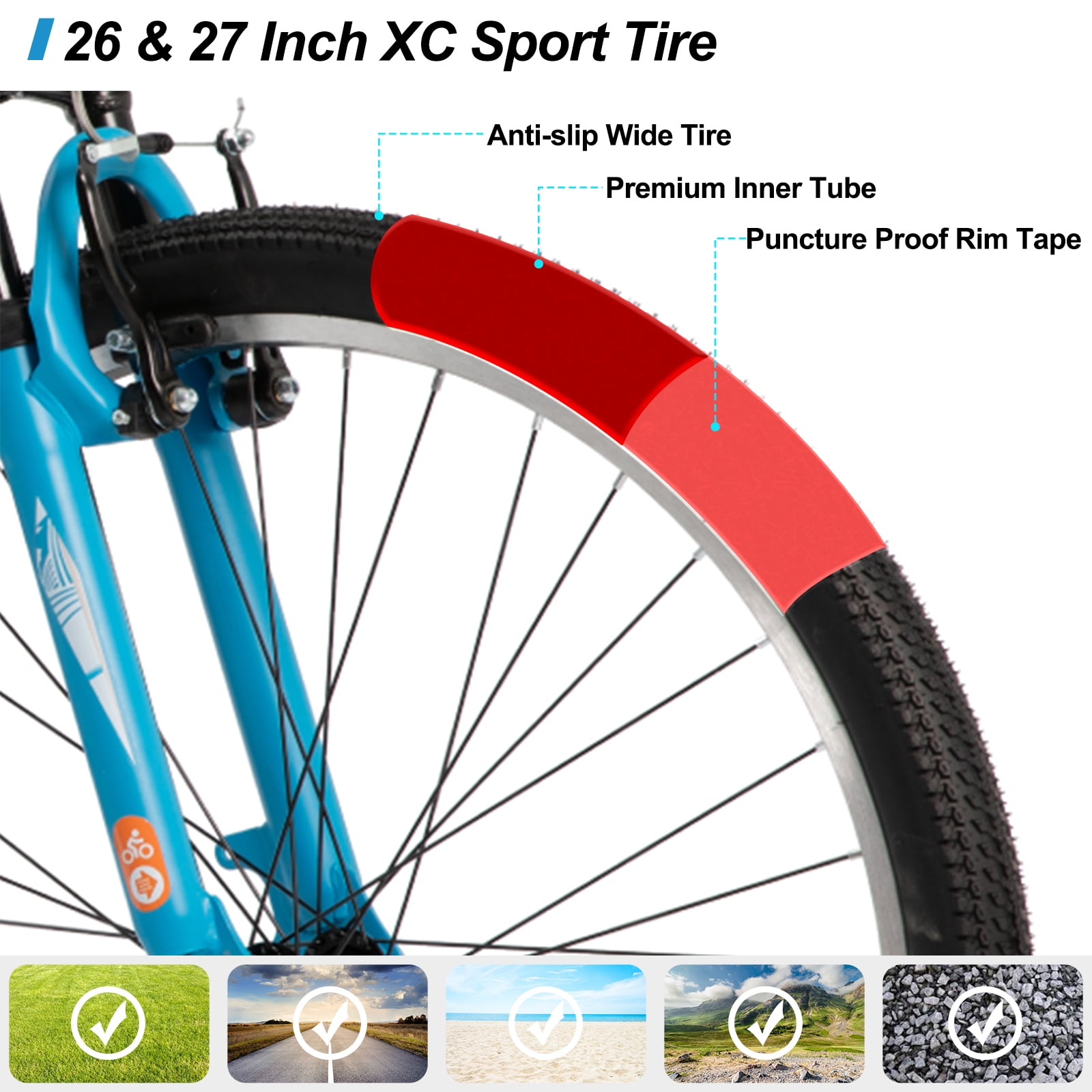 Hiland Mens 26/27.5/29" Hardtail Mountain Bicycle