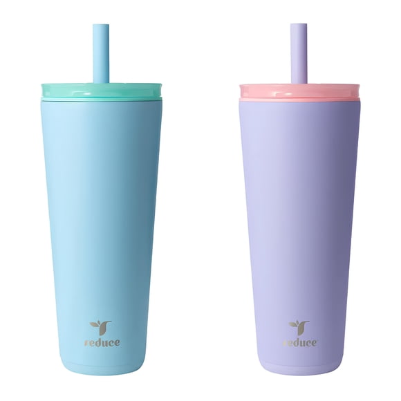 Reduce Cold Vacuum Insulated Tumbler with Straw – 32oz x 2-Pack Keep Drinks Ice-Cold for 32 Hours (Blue and Purple)