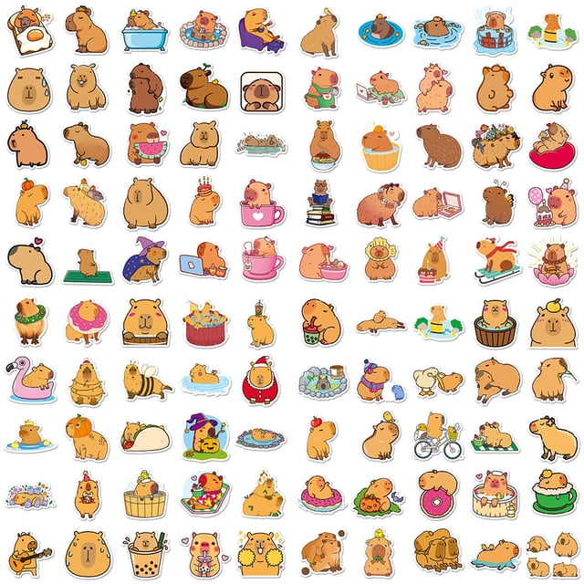 Calcomanías Dibujos Animados Lindas Capibara 100pcs Impermeables Capybara Pegatinas