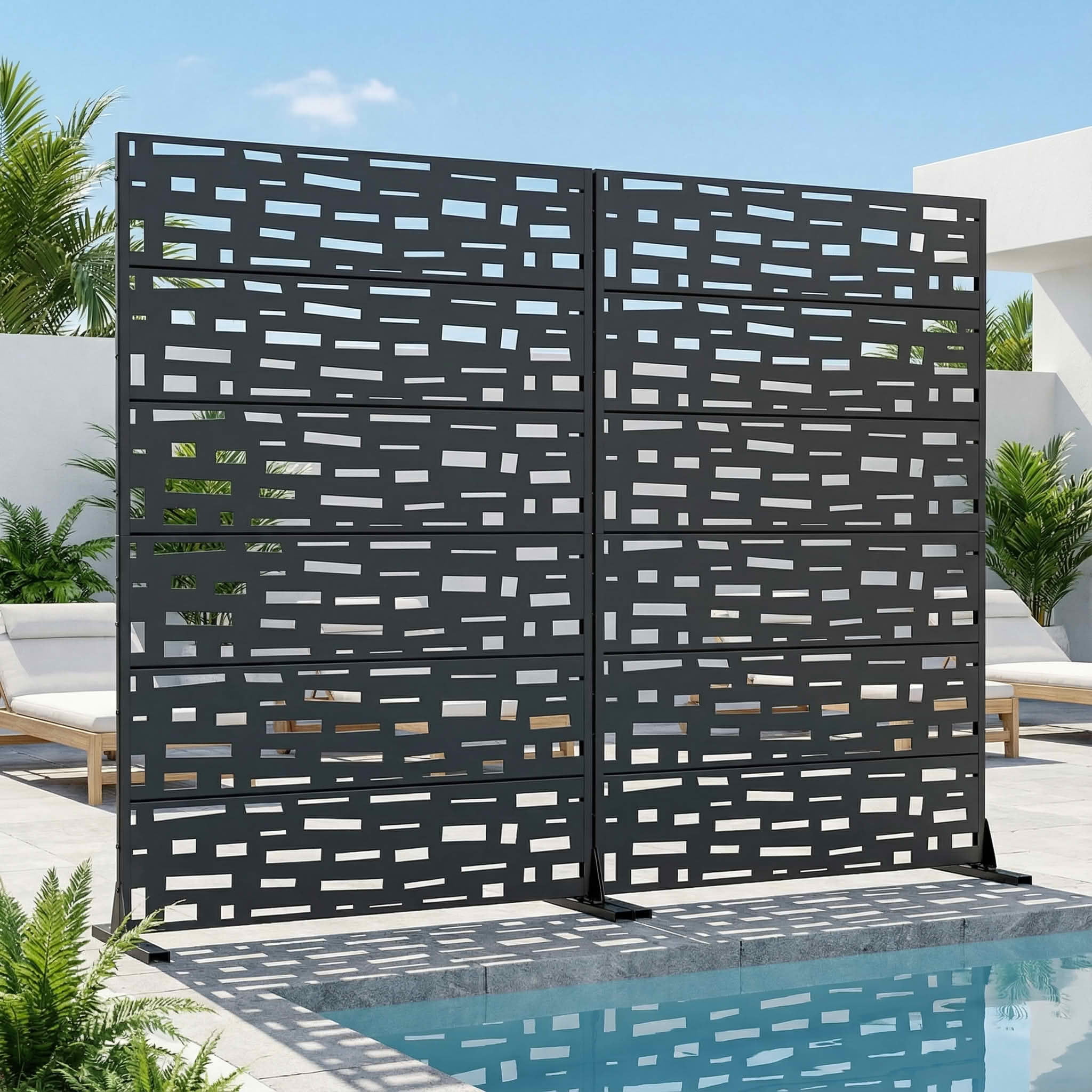MAYEERTY 72X47" Metal Outdoor Black Privacy Screen for Backyard & Garden, 6 Piece Set, Double‑sided Installation