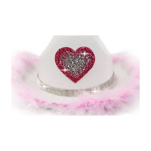 HNMKIU Children's Heart Themed Cowboy Hat for Casual Wear and Birthday Party Celebrations White,5-7 Years