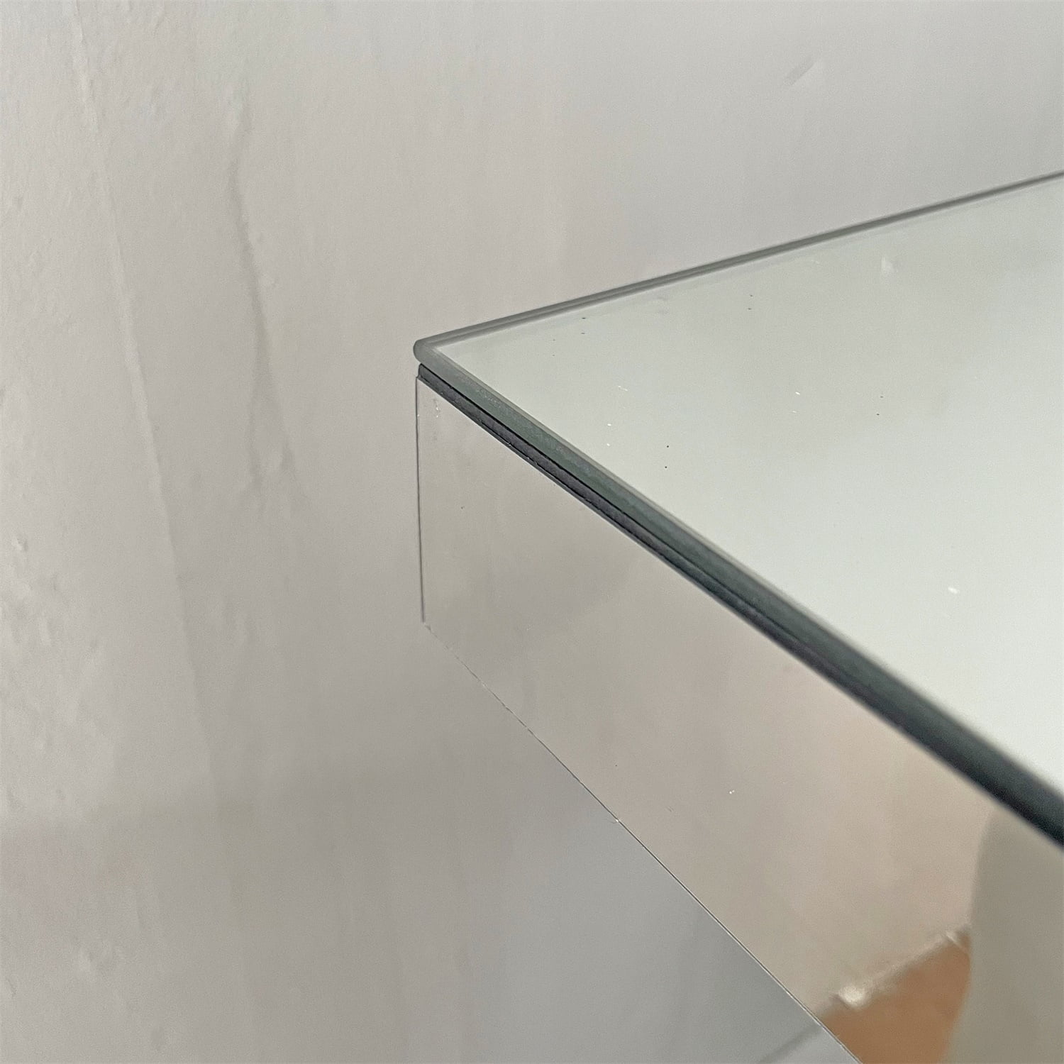 Hommoo Modern Mirror Side Table Glass Sofa Table with Mirror Effect and Double C-Shaped Base, Entrance Table Rectangular Decoration Hall Table for Living Room, Hallway, Silver