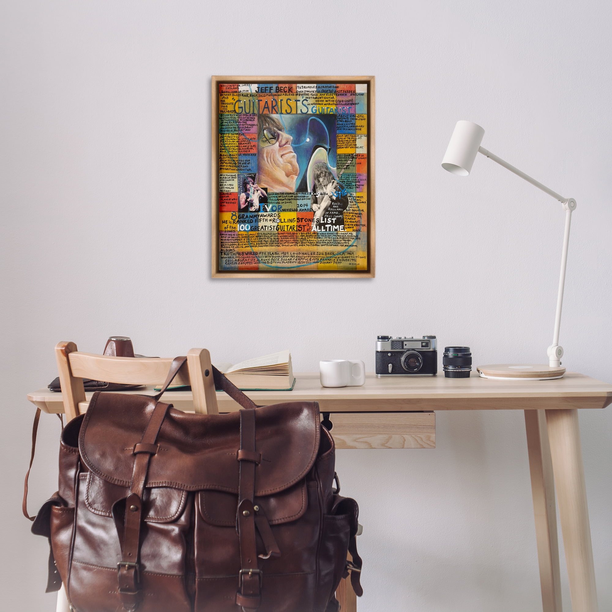 Stupell Industries Jeff Beck Collage People Drawing Brown Floater Framed Canvas Art Print Wall Art, 25 x 31