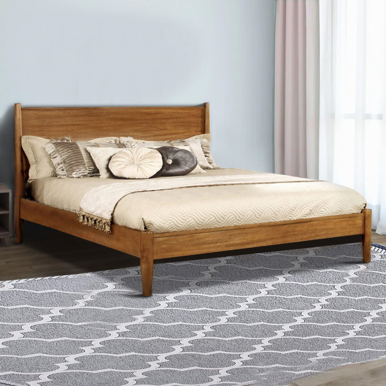 Wooden Eastern King Size Bed with Panel Headboard Oak Brown - Saltoro Sherpi