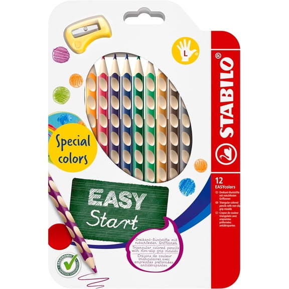 Ergonomic Coloring Pencil - STABILO EASYcolors - Left-Handed - Pack of 12 with Sharpener - Special Colors