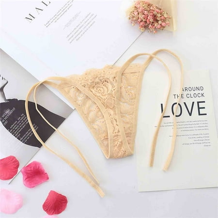 

DENGDENG Womens Panties Low Rise Sexy Underwear Lace Tie Side String G String Beige Free Size