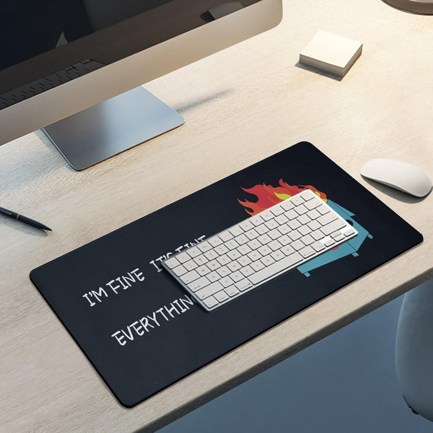 Dumpster on Fire Black Funny Mouse Pad Large Extended Computer Full Desk Pad 23.6x11.8 inch Computer Mouse Mat Keyboard for Home Office Gaming