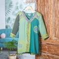 thumbnail image 5 of NOVICA Hand-stamped batik rayon blouse, 'Pale Green Tea', 5 of 8