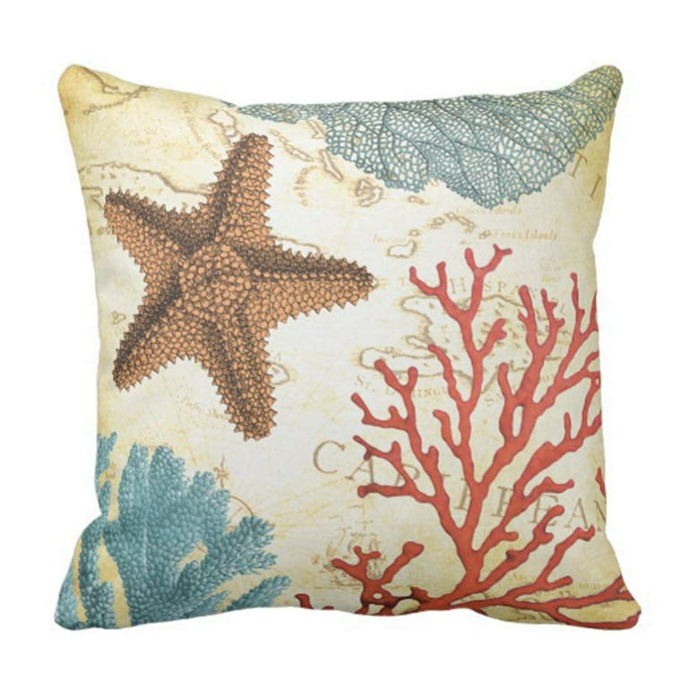 Coastal Pillow Cover, Coral Reef, Starfish, Beach Throw Pillow Covers, Luxe  Linen, Nautical Sea Coastal Blue Harbor Choose Size 