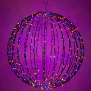Wintergreen Lighting LED Light Ball - Indoor/Outdoor Christmas Light Balls, Light Spheres Outdoor/Sphere Light Fold Flat Metal Frame (16", Black Frame/Multicolor Lights)
