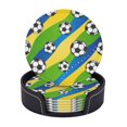 thumbnail image 1 of Posavasos de cuero de 6 piezas, posavasos con estampado de balón de fútbol para bebidas, posavasos para tazas, regalo de inauguración de la casa, ideal para la decoración del hogar, 1 of 7