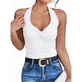 thumbnail image 3 of Halter Tops for Women Going Out Tank Tops Twist Front Slim Fit Backless Sleeveless Y2k Corset Tops White L, 3 of 9